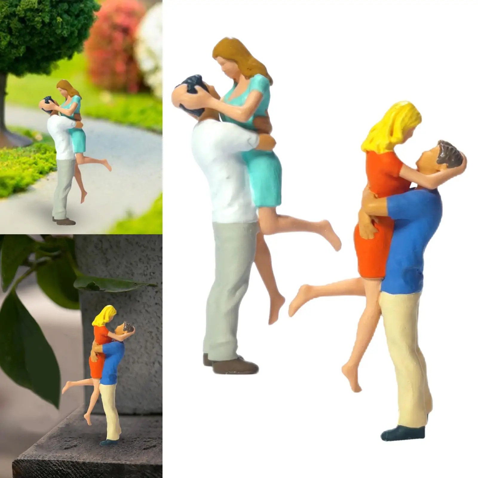 1/64 Men and Women Hugging Model Hand Painted Sand Table Ornament for Miniature Scene Diorama Photography Props Dollhouse Layout