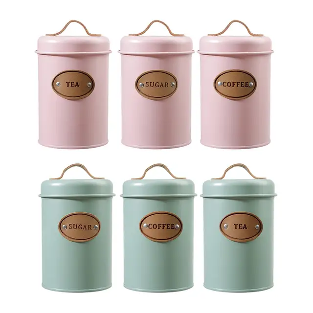 3 Pieces Storage Tin, Food Storage Containers, Kitchen Container with  Airtight Lids Metal Sugar Containers Pink