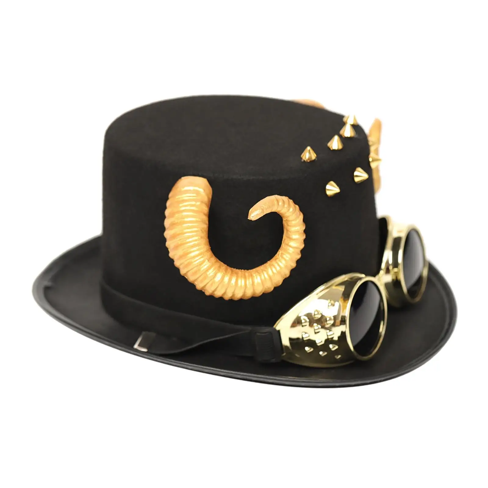 Halloween Steampunk Top Hat with Goggles,Classic Punk Cosplay Party Cow Horn Headgear for Party Men Women