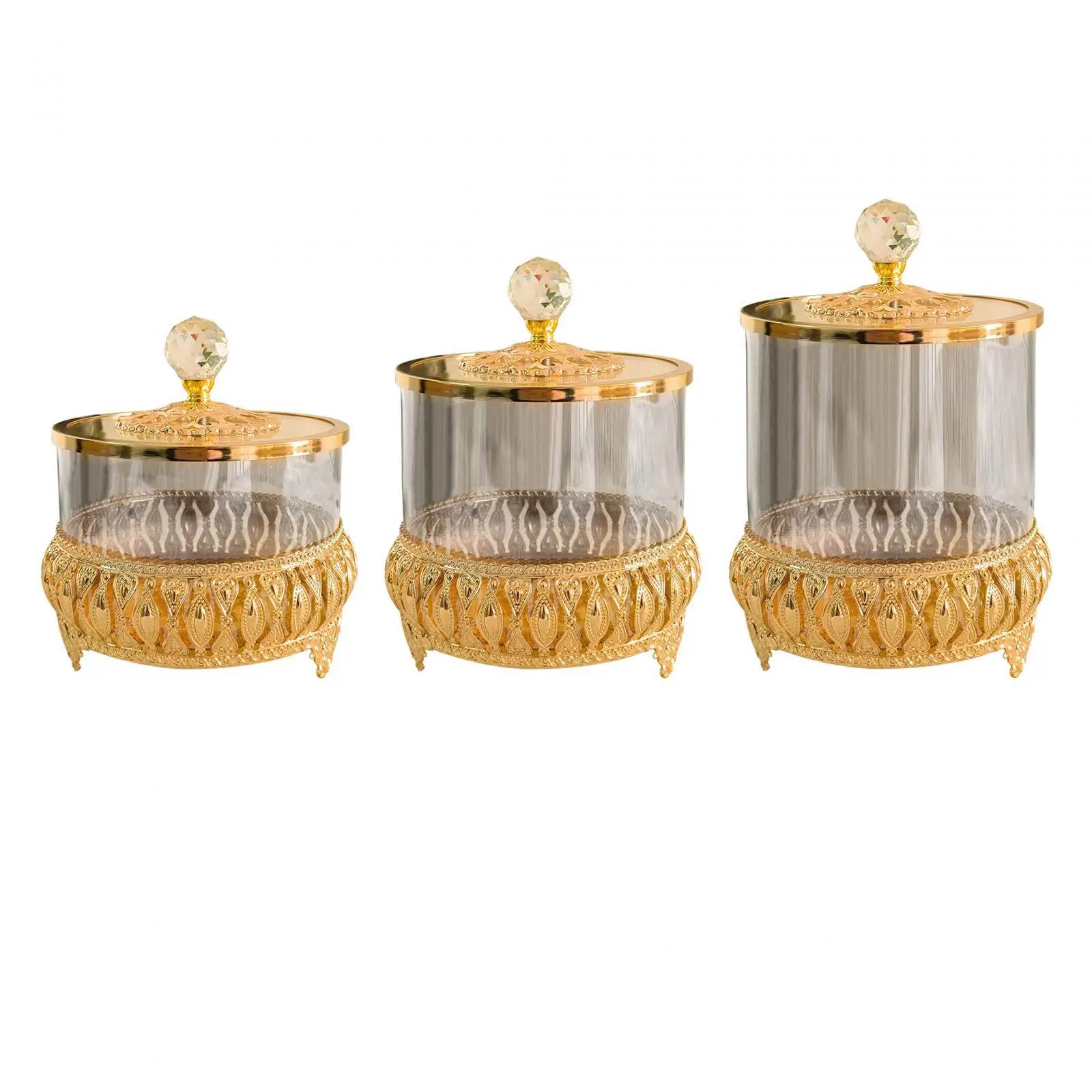 Glass Storage Jars Luxurious Transparent Sugar Bowl with Lid Food Canisters for Dining Table Wedding Bedroom Vanity