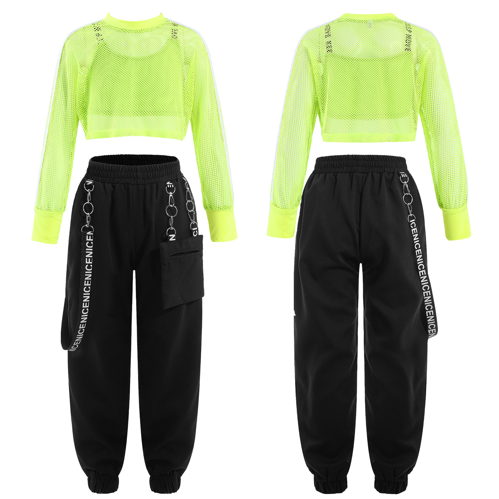 Kinder Mädchen Sportswear für Hip-Hop Jazz Dance Workout Skateboard ing Letter Print Kordel zug Kapuze Sweatshirt Weste Crop Top Hose – Detail 25