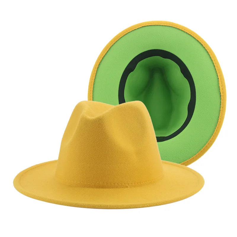 green fedora Hats for Women Double Patchwork Women's Hat Wide Brim Church Hats for Men Panama Street Dancer Fedora Hat New Sombreros De Mujer stetson trilby