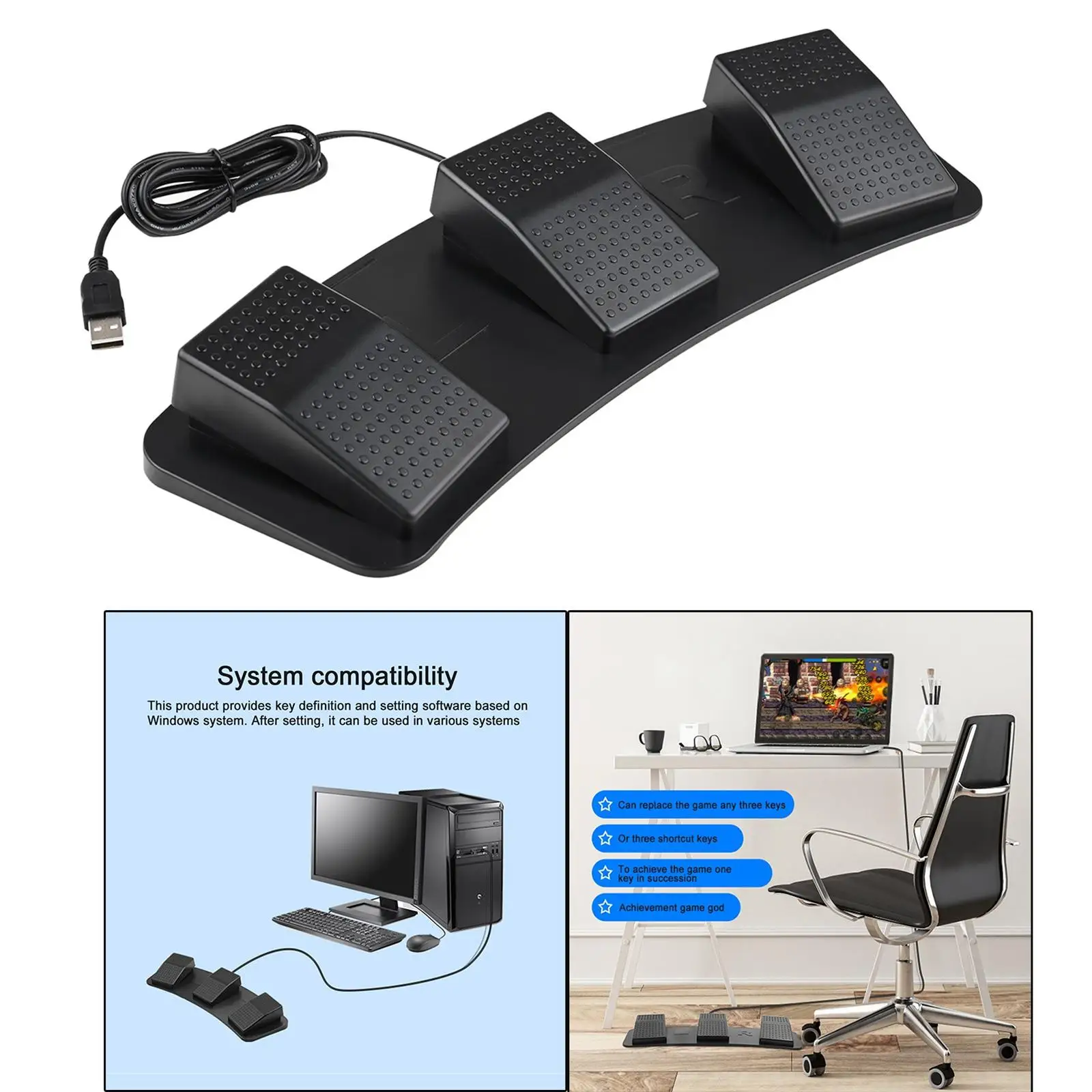 USB Foot Pedal PC Triple Foot Switch Switch Control PC Game Foot Pedal Gaming Equipment Keyboard Video Game PC Laptop Mouse