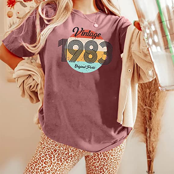 Vintage 1983 Shirts Frauen 40th Geburtstag T-Shirt Geschenke Idee 80s Retro Geburtstag-Party Kleidung Sprüche Zitat Graphic Tee casual Top – Detail 9