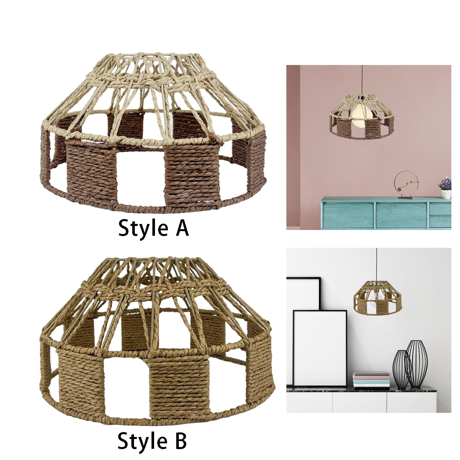 Rustic Boho Handwoven Wicker Lampshade Pendant Lamp Shade Paper Rope Rattan Lampshade for Living Room Farmhouse Ceiling Bedroom