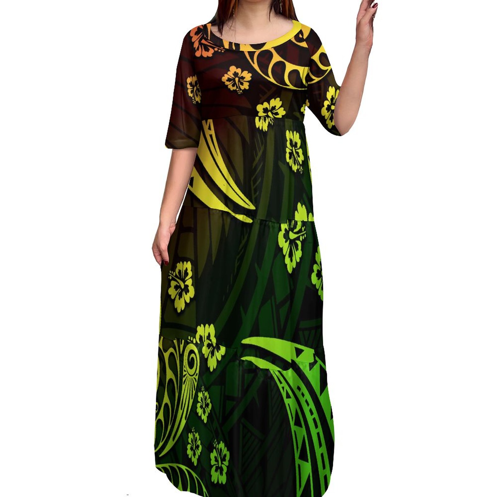 vestido polynesian tribal puletasi tatau padrão formal ocasiões maxi vestido