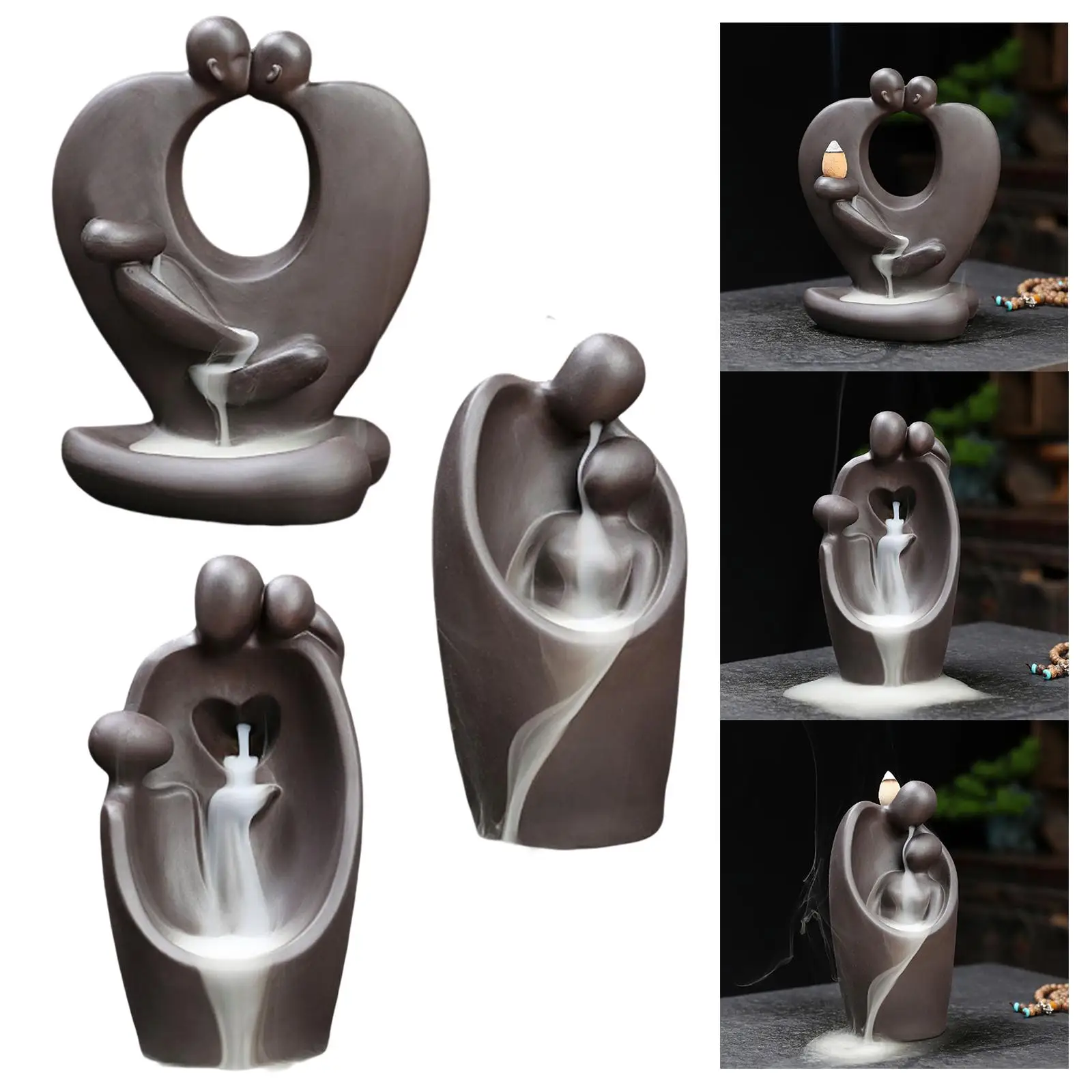 Creative Backflow  Burner Waterfall  Cone Holder Decorative Couple Sculpture Censer for Table Home Yoga Decoration