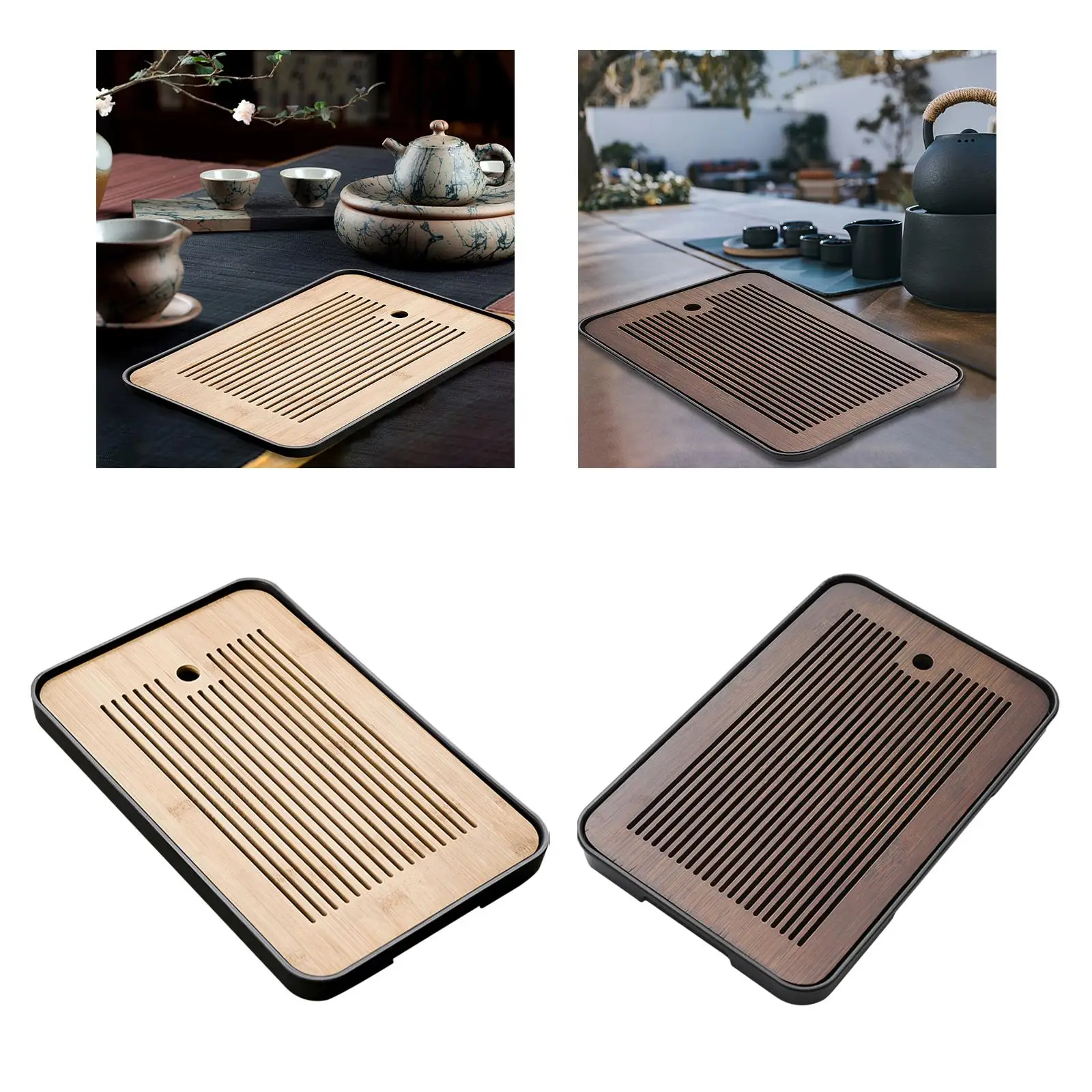Bamboo Tea Drian Tray Simple Durable with Water Storage Box Kungfu Tea Table for Office Tea Lover Gift Household Home Teahouse