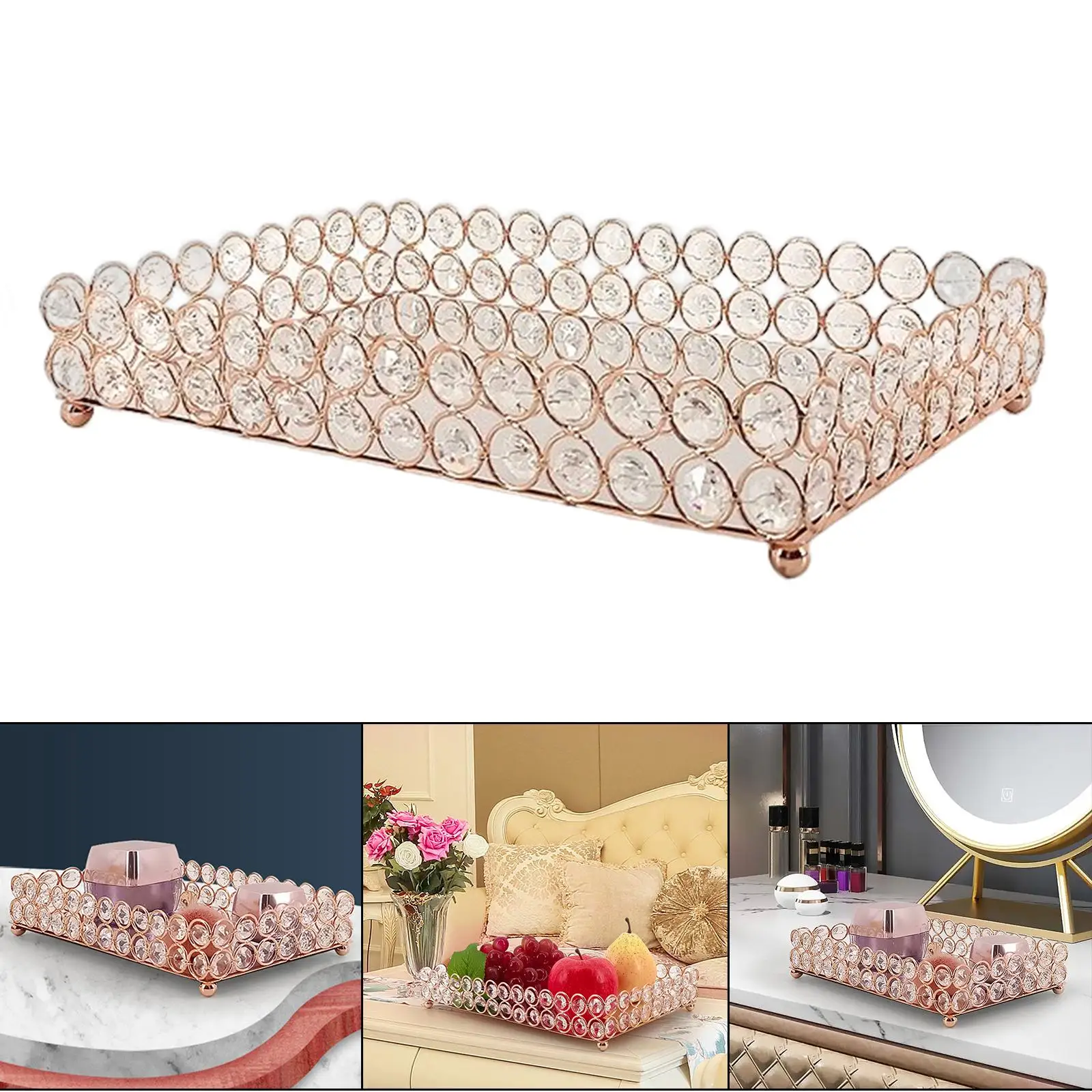 Decorative Mirrored Fruit Tray Panel Desktop Classic Cosmetic Container Display Panel for Wedding Wine Keepsakes Necklace Snacks