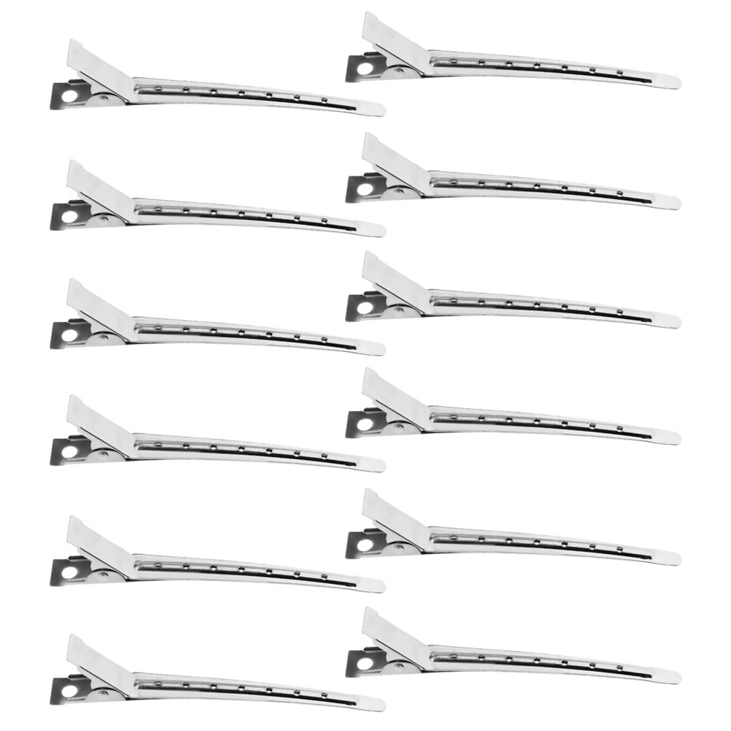 Set of 12 Duckbill Barber Hairdressing Fixing Curl Clips Accessories Silver