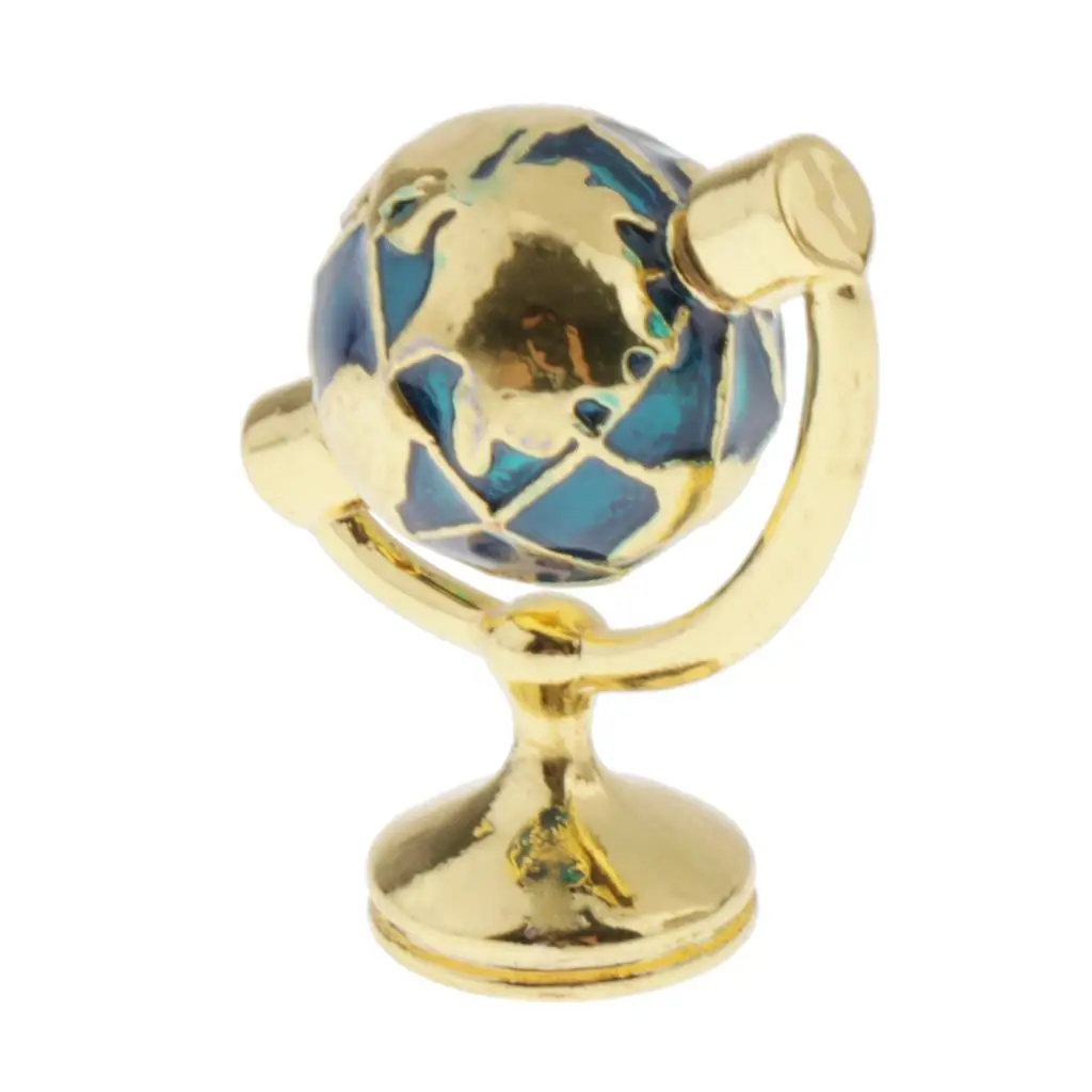 1/12 Scale Metal Globe Toy, Doll House Room Table Shelf Life Scenes Decoration, Blue & Golden Color
