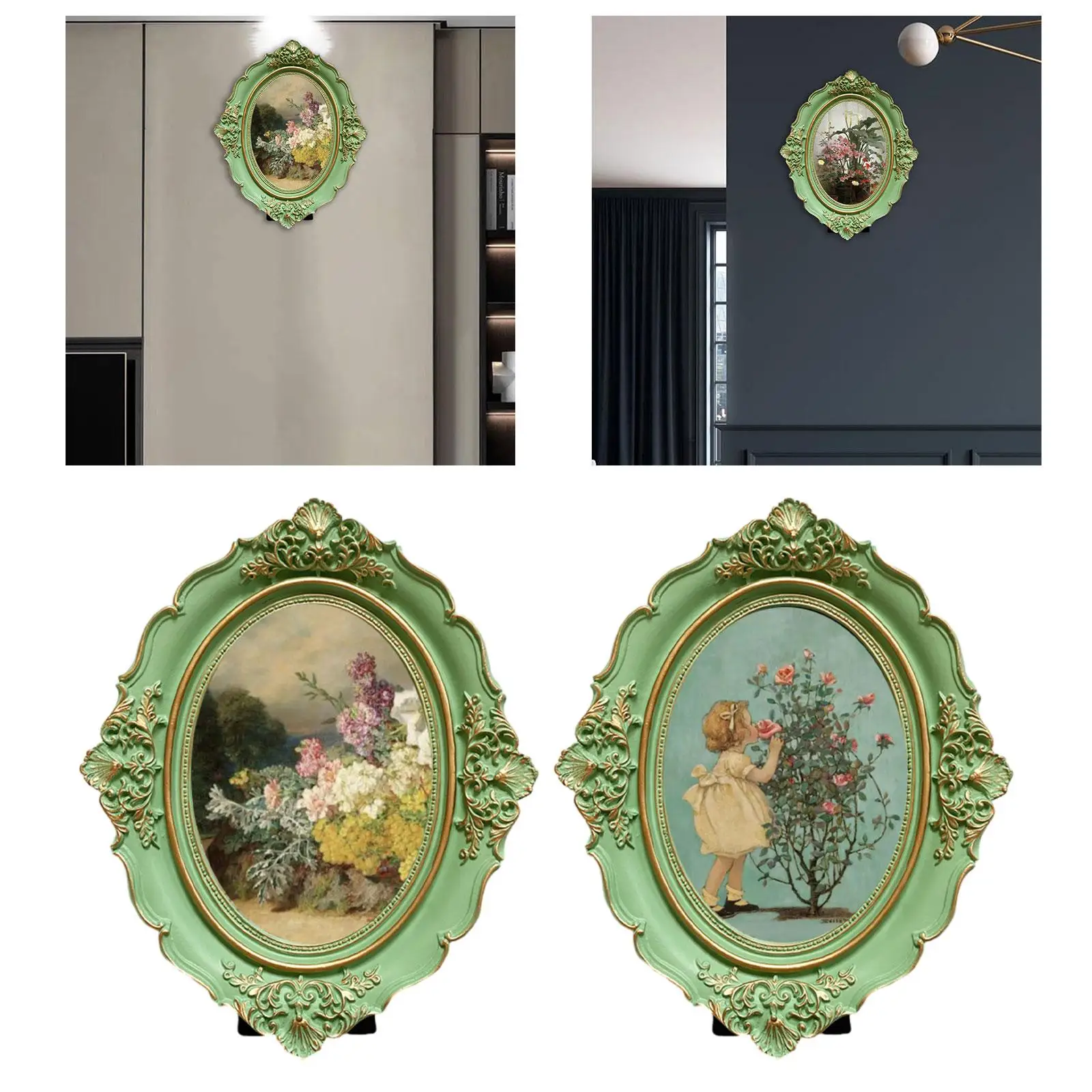 Picture Frame Antique Oval Decorative European Style Gift Photo Gallery Art for