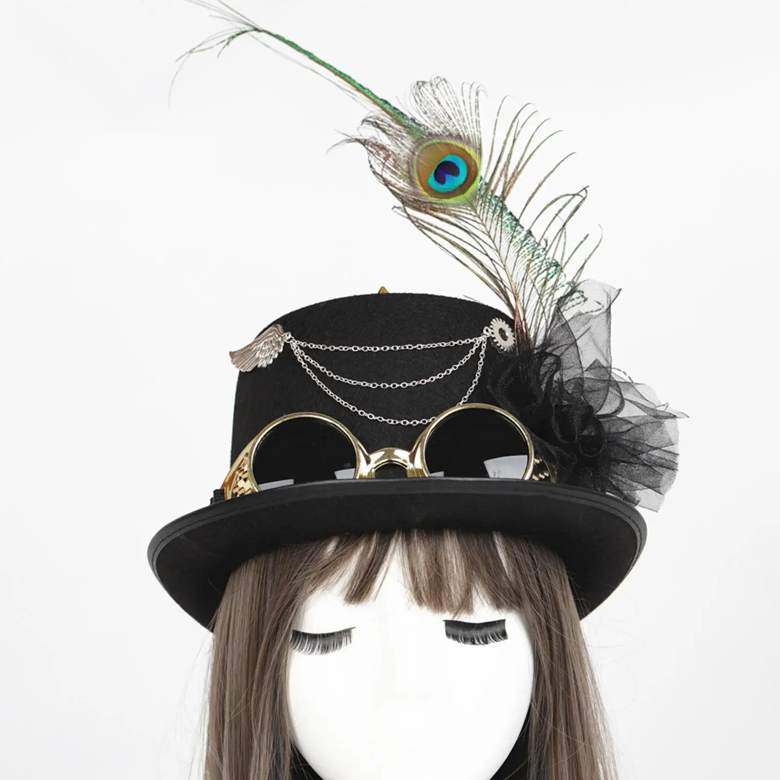 Quality Unisex Steampunk Top Hat Goggle Feather Halloween Cosplay Dress up Party 