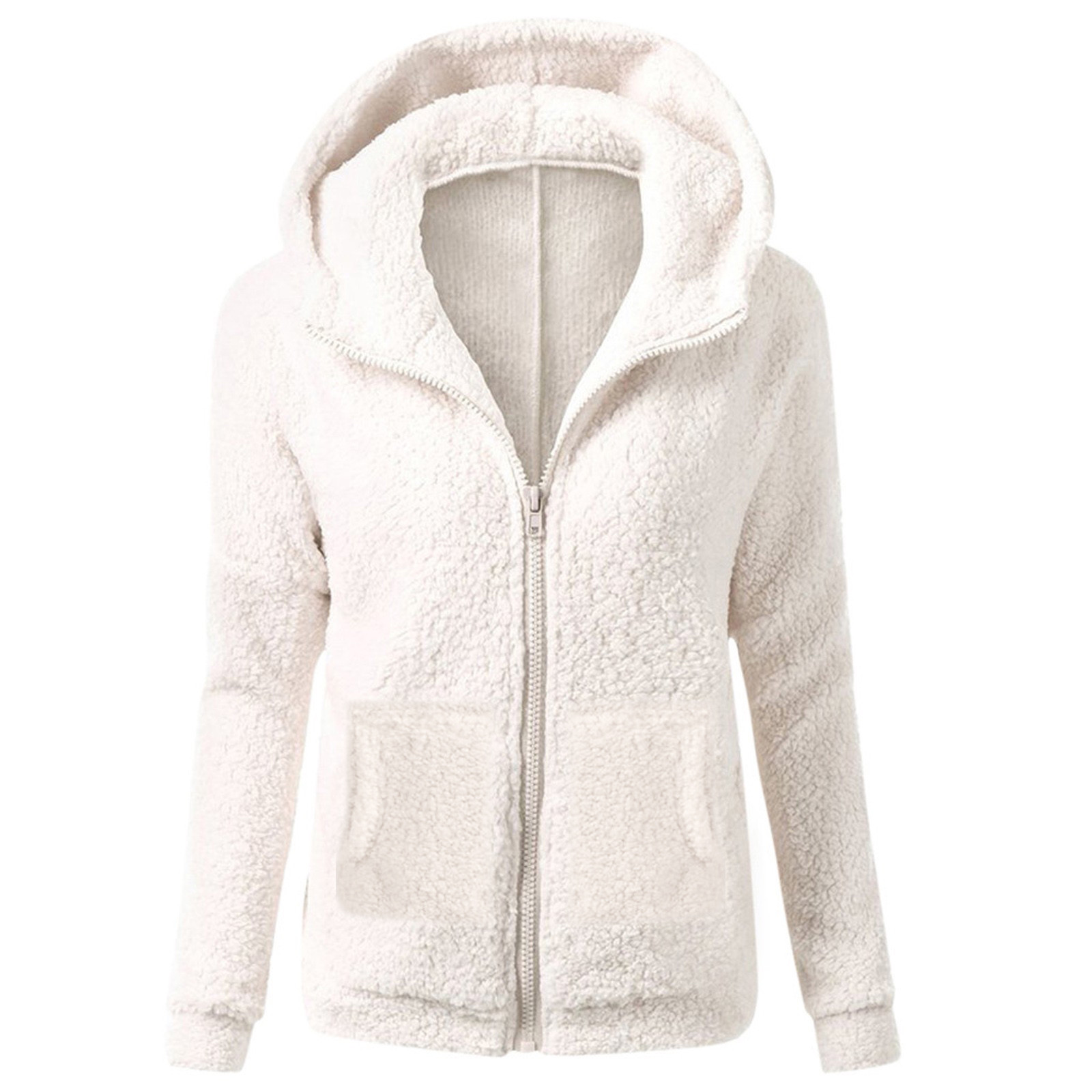 Title 7, Women Fleece Hooded Jacket Solid Lamb Cashmere ...