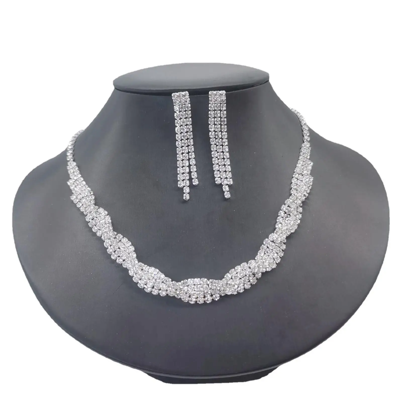Wedding Jewelry Rhinestone Necklace Earrings for Dating Party Prom Costume