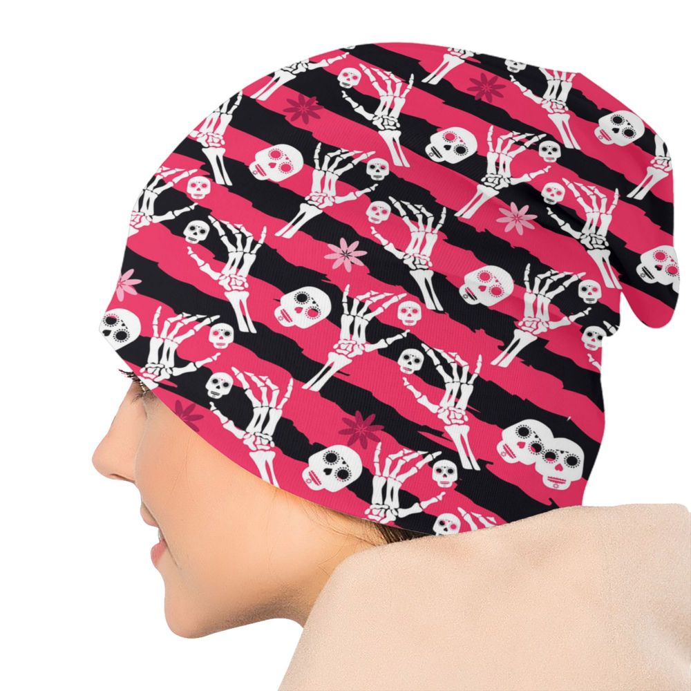 Benutzerdefinierte Schädel Druck Motorhaube Hüte Straße Stricken Hut Für Frauen Männer Winter Warme Horror Skeleton Tod Skullies Beanies Caps – Detail 11
