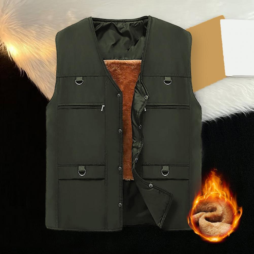Description Picture 5 of itemMen Fall Winter Vest Thick Plush Sleeveless Waistcoat Zipper Closure Mid-aged Father Fishing Waistcoat Men Winter Vest Coat