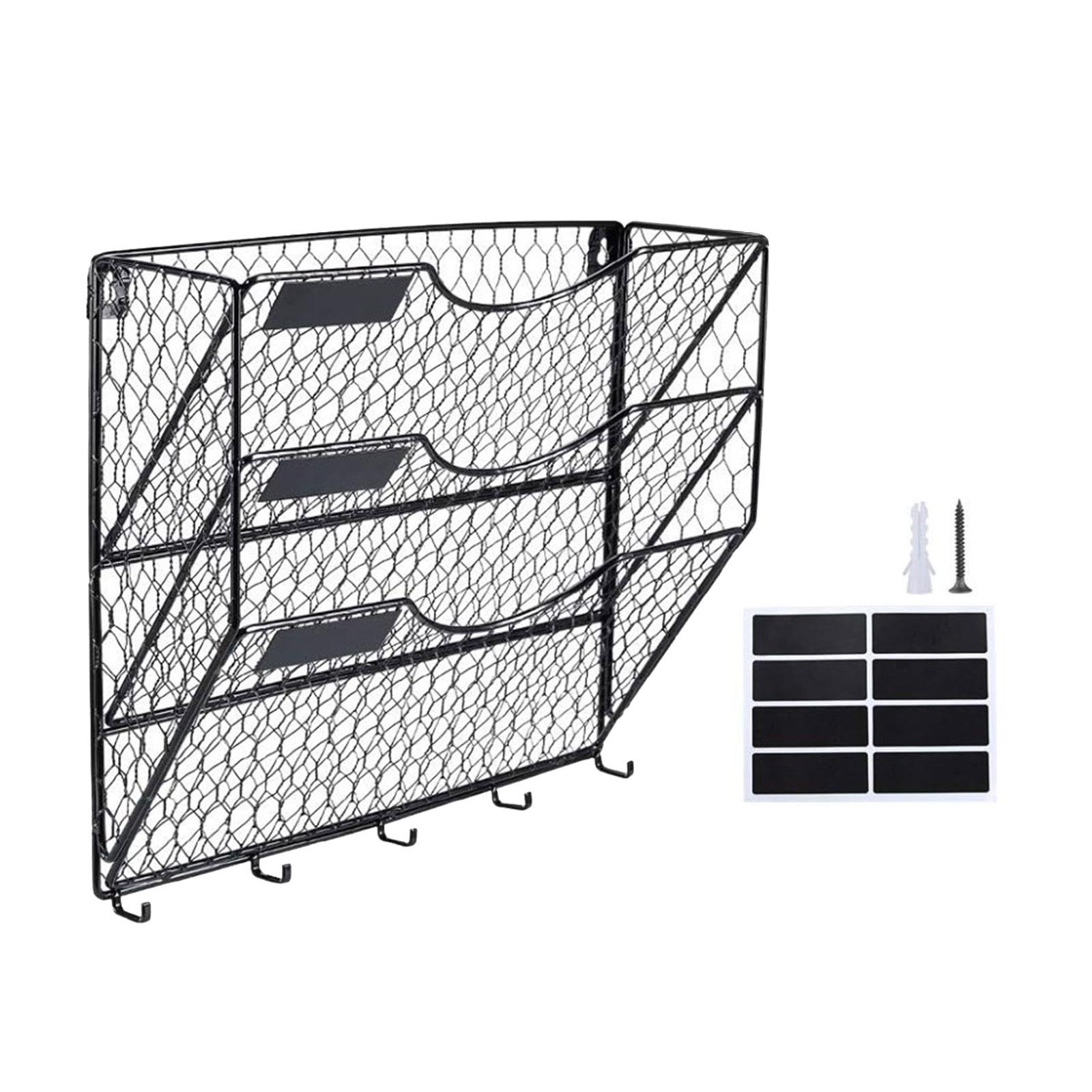 3 Tier Mesh Wall File Holder Portable Paper Folder Magazine Rack Desk Organizer for Home Office Study Room Bedroom Living Room