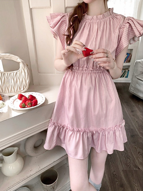 casual korean pink dress