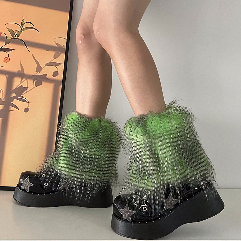 Y2K Goth Furry Faux Fur Women Leg Warmers Boot Covers Harajuku Lolita Girls Punk Fashion Cute Jk Hipster Warm Fluffies Leggings