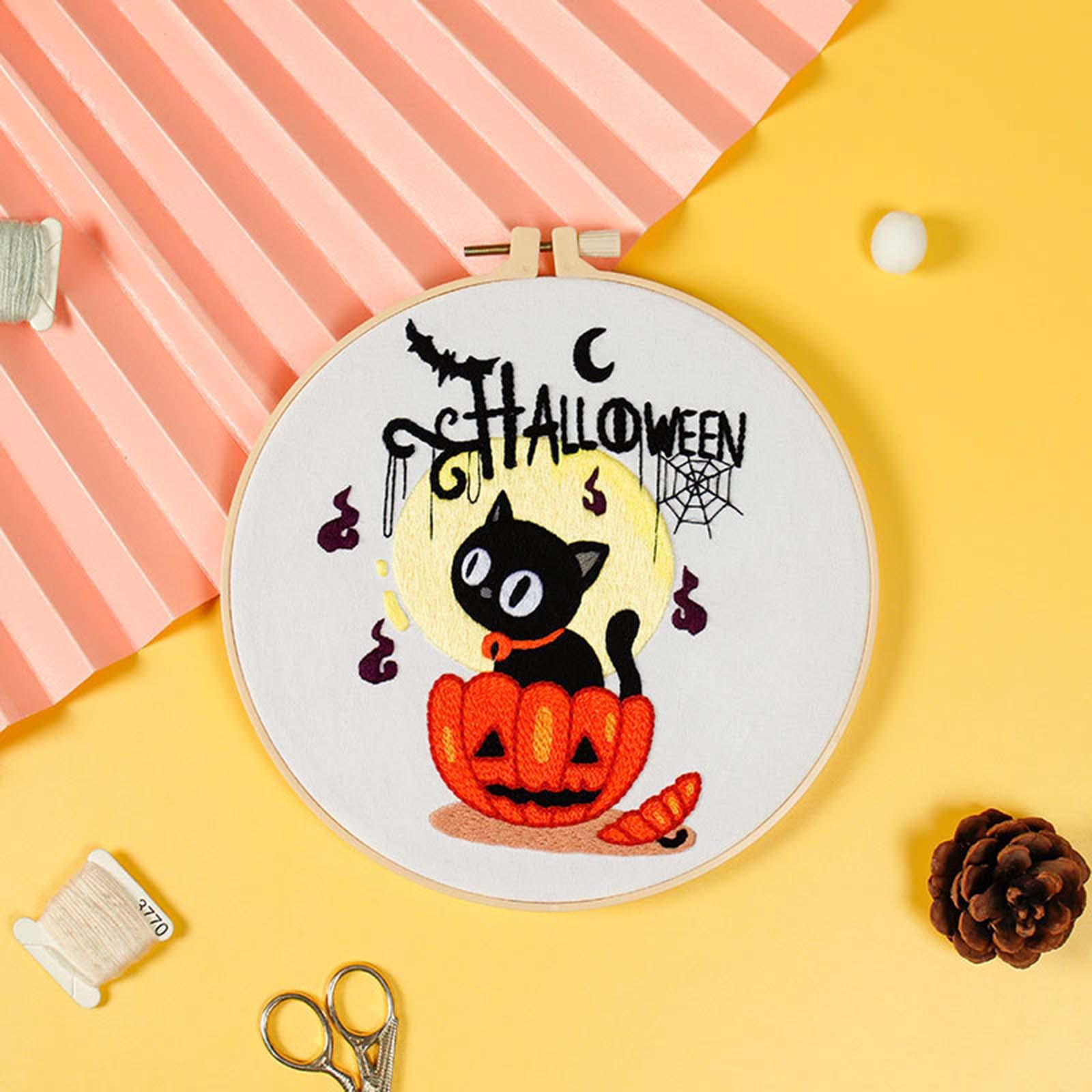 Halloween Pattern DIY Cross Stitch Printing Embroidery Kit Living Room Interior Decoration for Beginners Accessories Ornaments