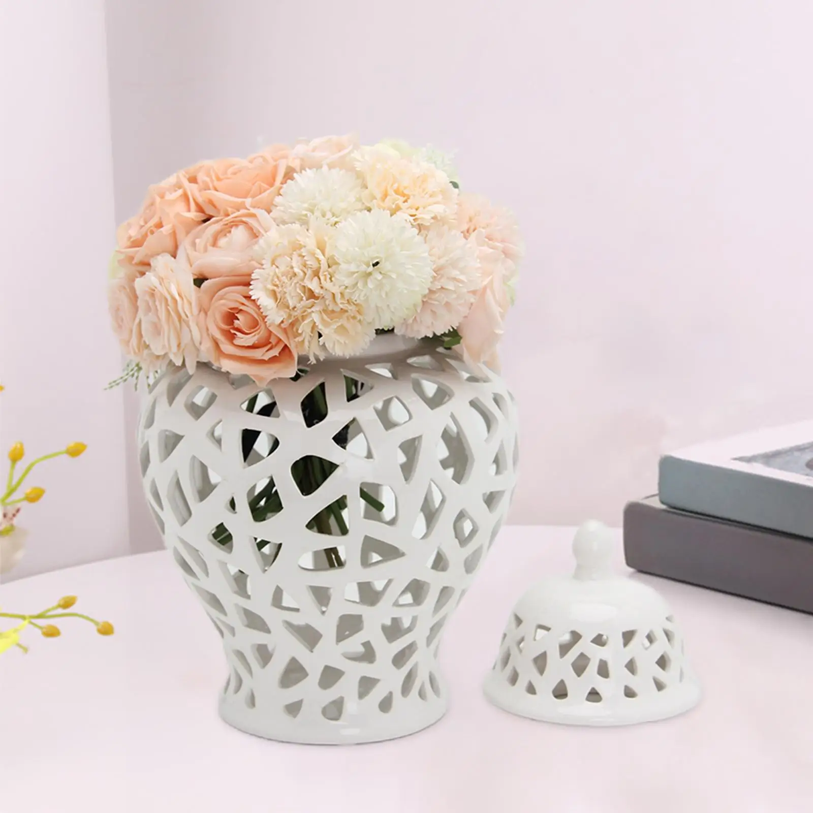 White Ginger Jar Centerpiece Ceramic Vase Decorative Porcelain Jar for Home