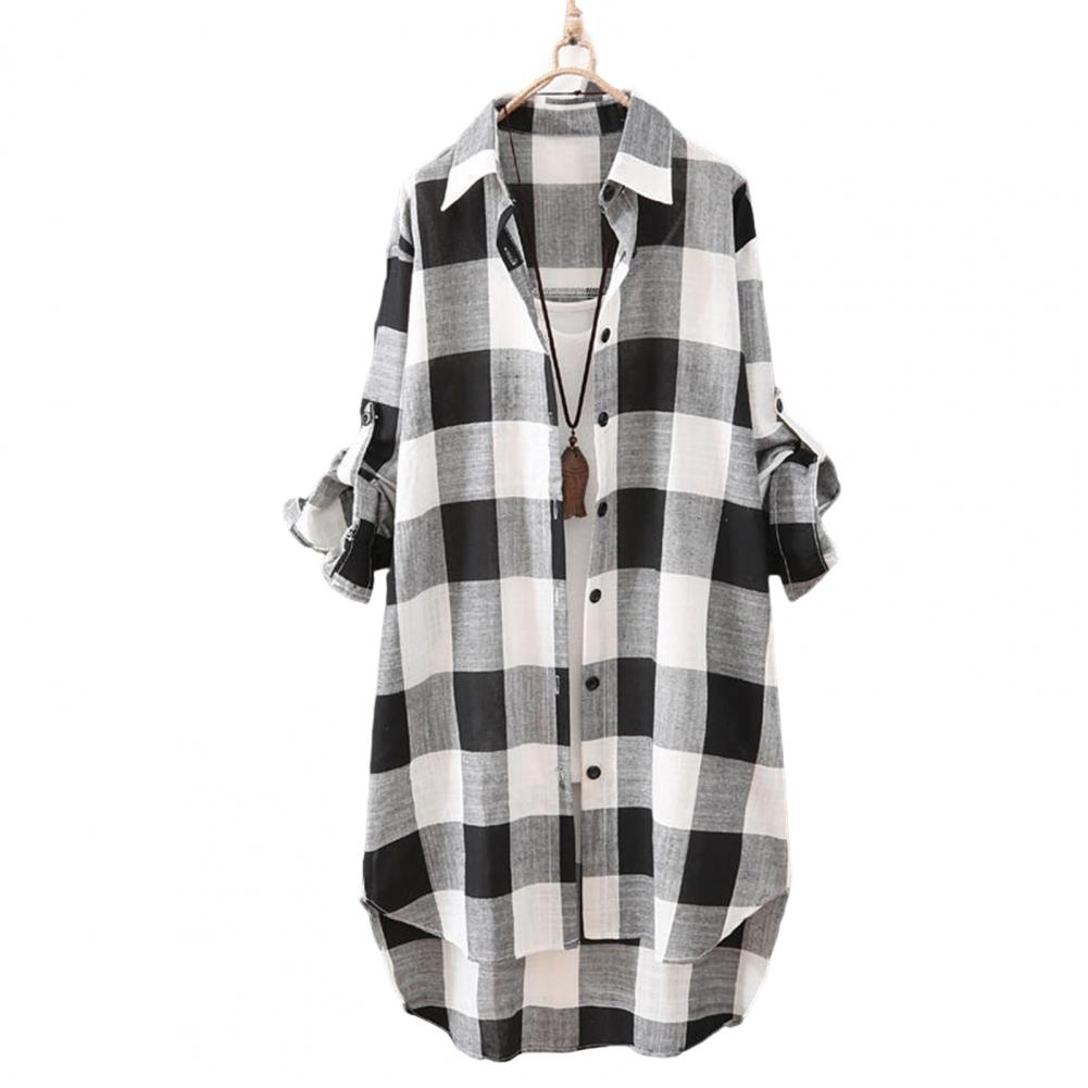 Title 10, Women Shirt Breathable Shirt Plaid Print Women