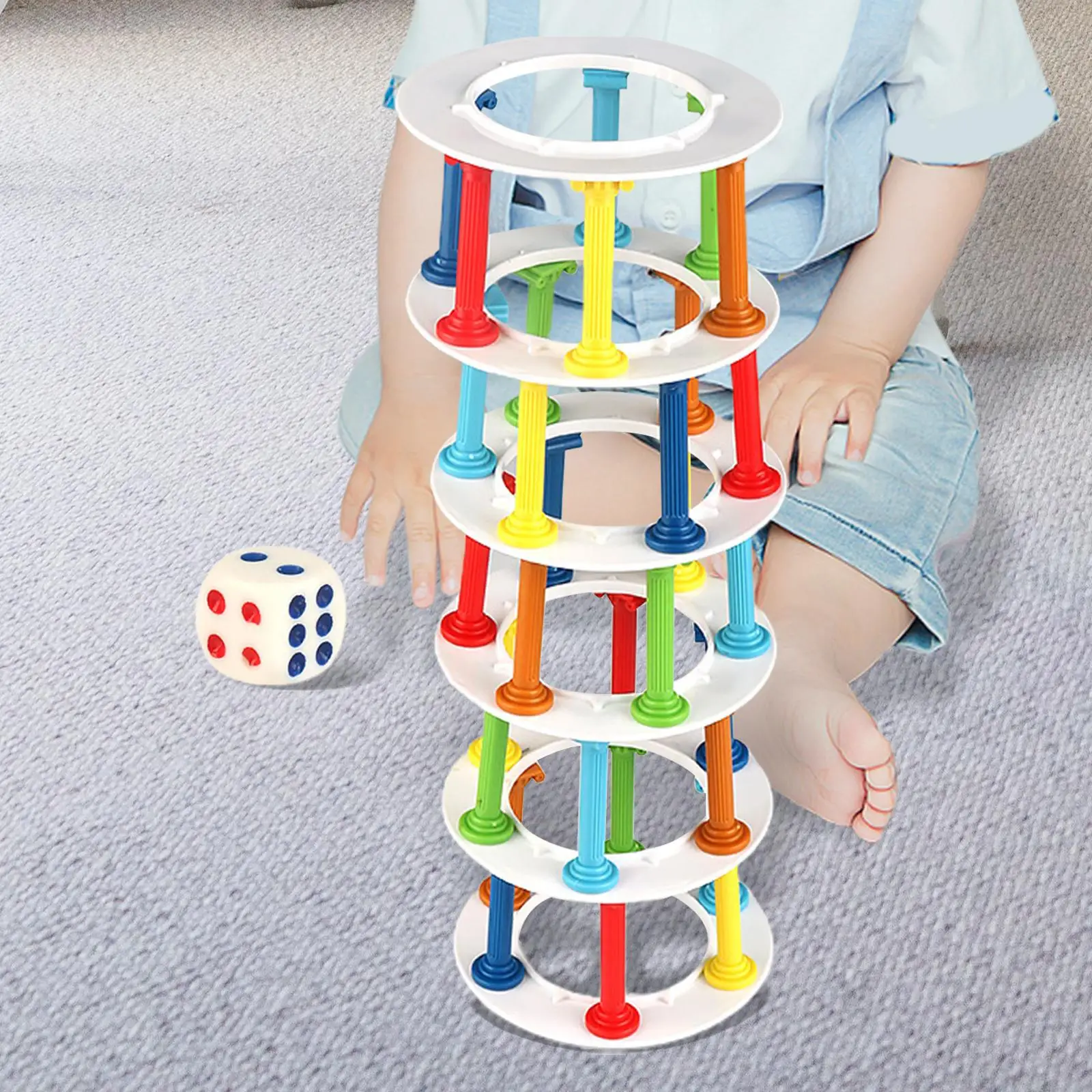 Tumble Tower Game Classic Games with Dice Fine Motor Skill Game Stacking Tumble Tower for Travel Indoor Boys Girls