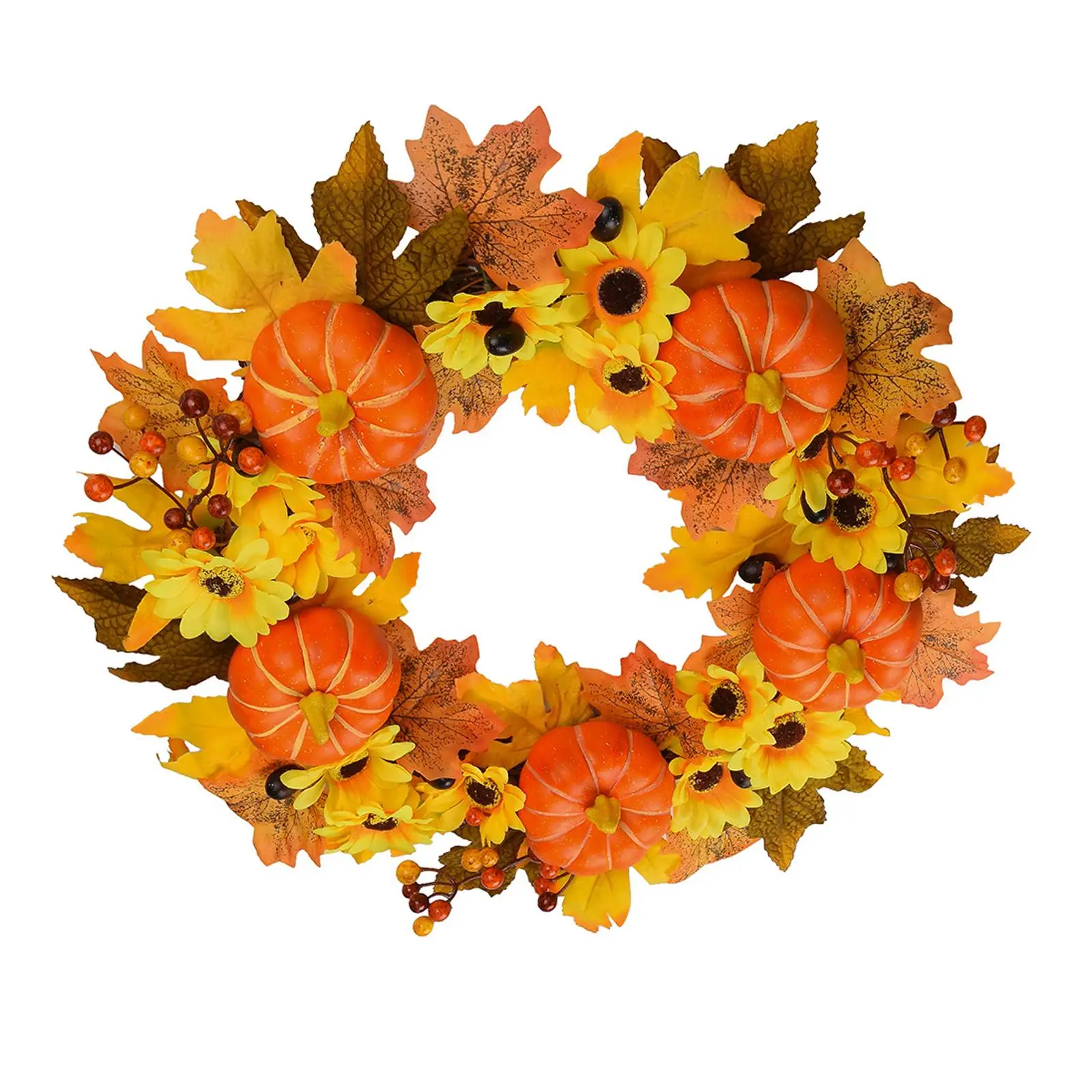 50cm Fall Wreath Front Door Garland Pumpkin Berries Hanger Harvest for Wedding, Farmhouse, Party, Thanksgiving Decoration