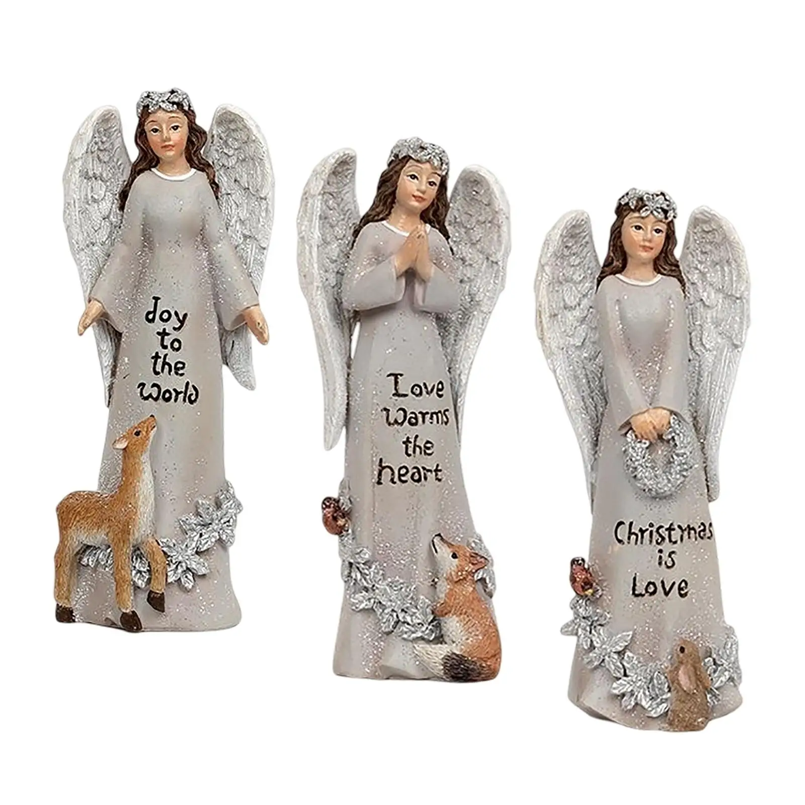 Resin Angel Statue Tabletop Ornaments Hand Painted Sculpture Sculpted Decorations for Pathway Home Office Entrance Home Decor