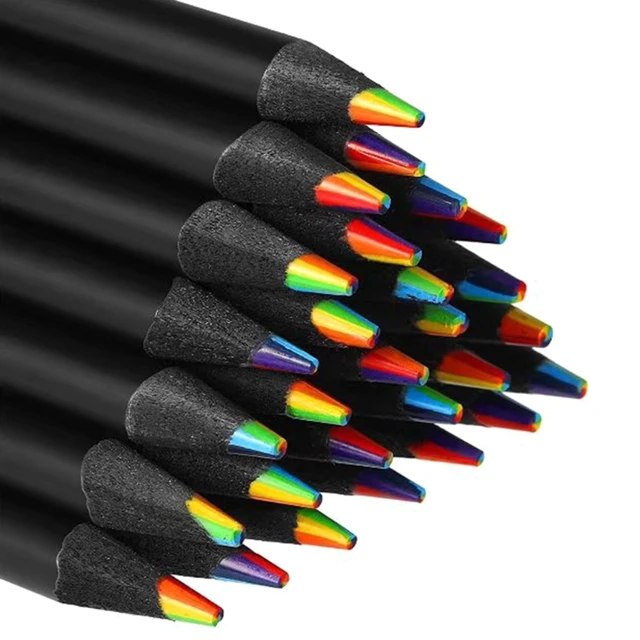 Matite arcobaleno in legno nero 6 in 1 matite multicolori sfuse forniture  artistiche - AliExpress