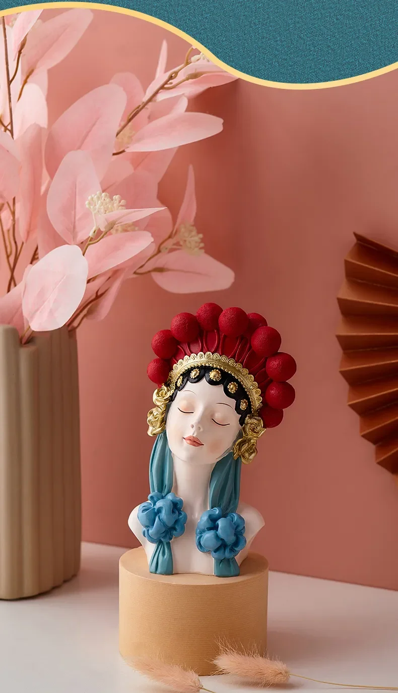 Home Decor Chinese Style Peking Opera Beautiful Girl Figurine Aesthetic Living Room Tabletop Cabinet Ornament Resin Girl Statue