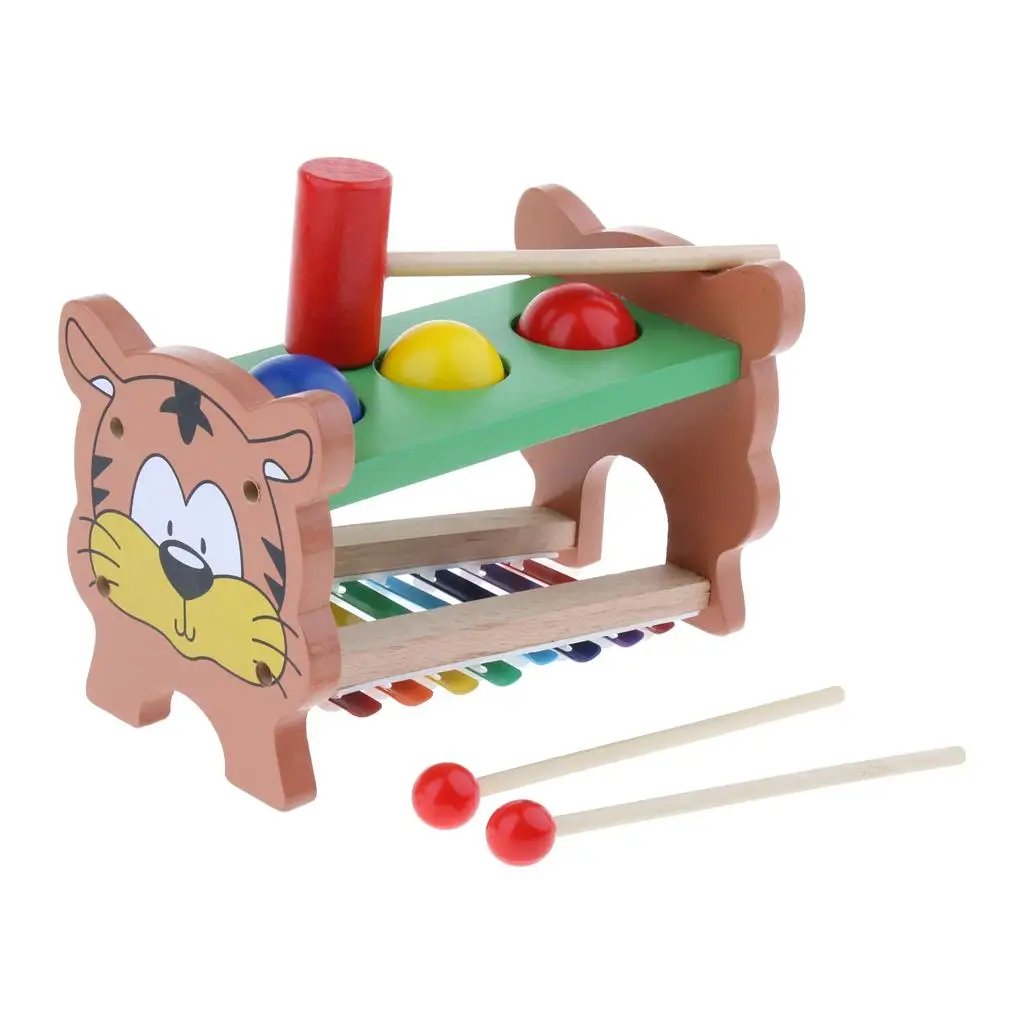  Musical Pounding Bench Wooden Toys with Mallet & Balls, Development Toys