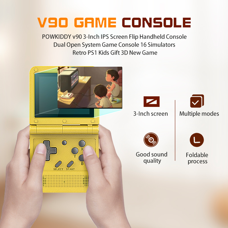 Powkiddy V90 Retro Handheld Game Console 3 Inch Ips Screen System_voghion.com