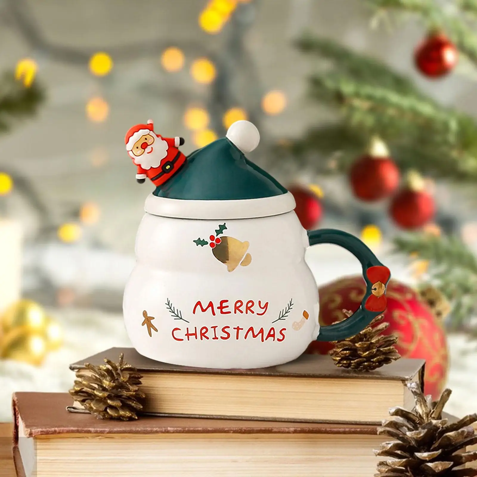 Christmas Coffee Mug Xmas Morning Cup with Santa Figurine Tea with Lid Cup Water Cup for Daily Using Home Kitchen 