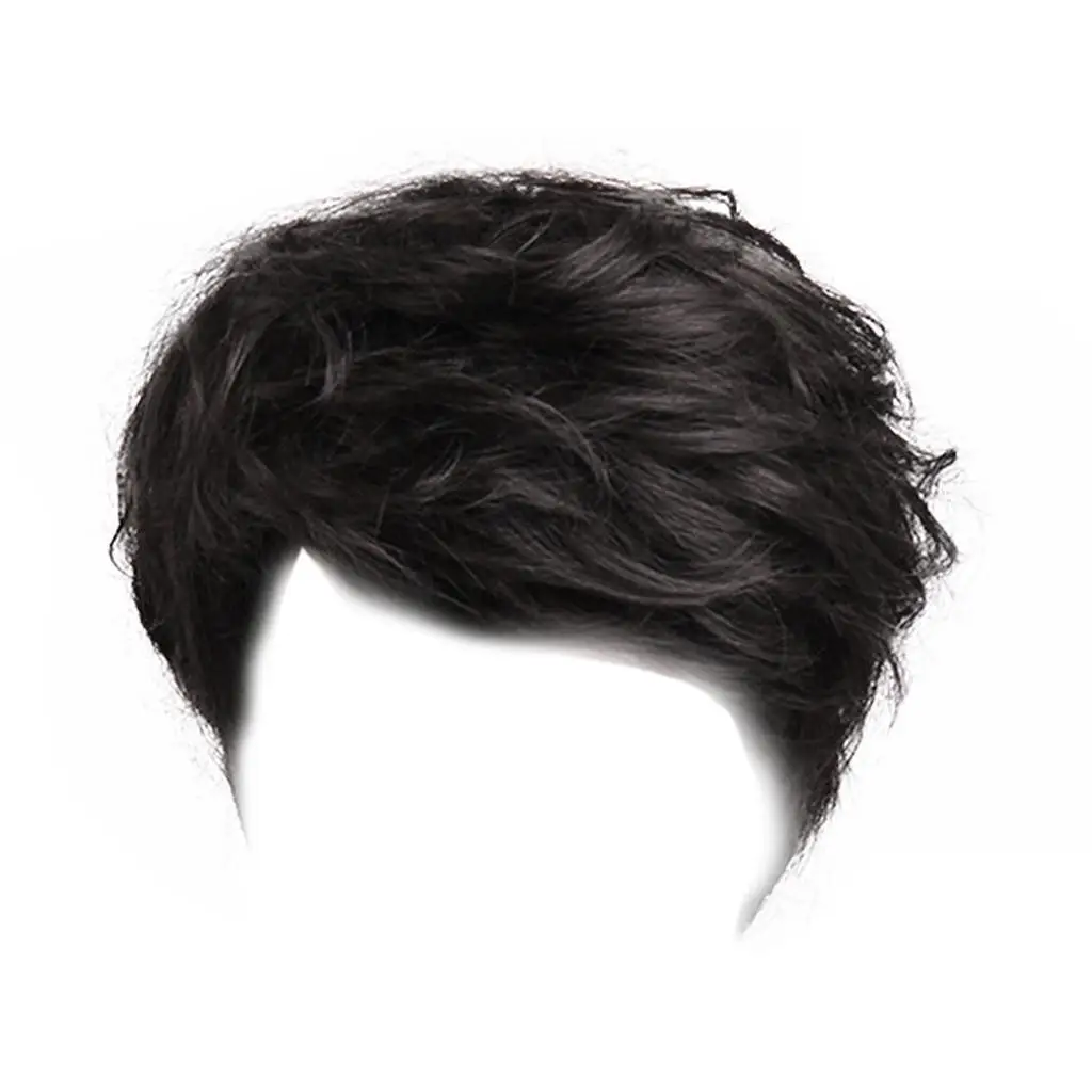 Human Hair Mens Black Toupee Pixie Cut Hair Hairpiece Full Wigs 