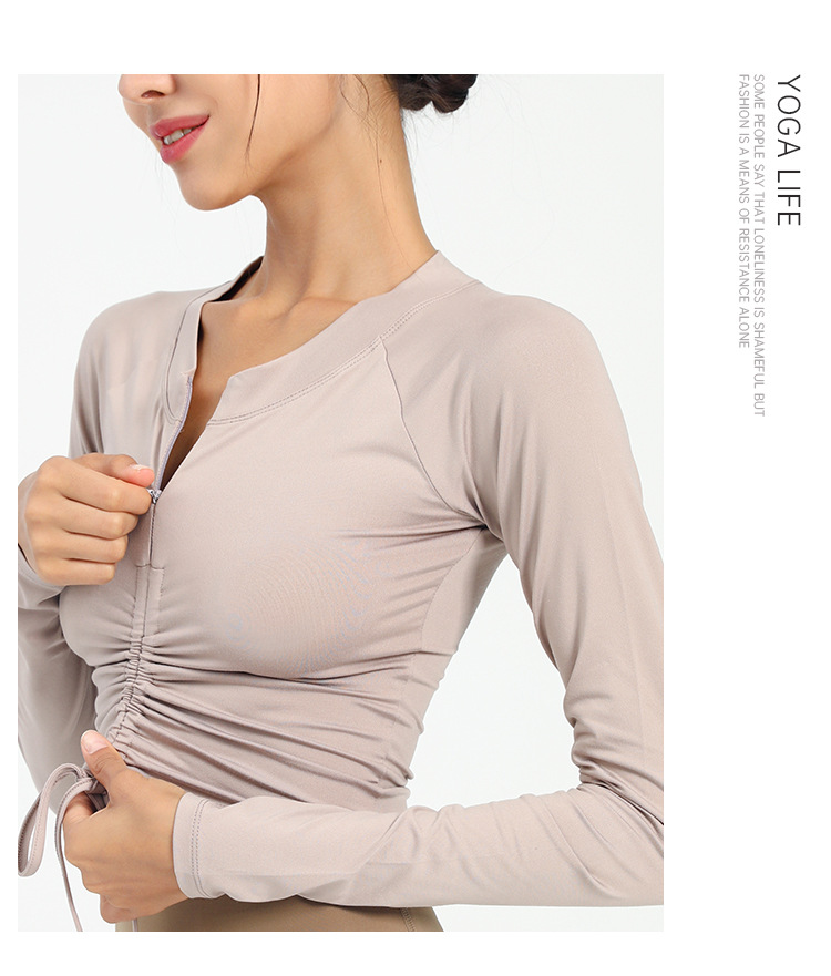 Langarm Shirt Halb Zip Vorne Kordelzug Yoga Tops Frau Sport Active Lauf Oben für Fitness Weibliche Bluse Gym Frauen – Detail 16