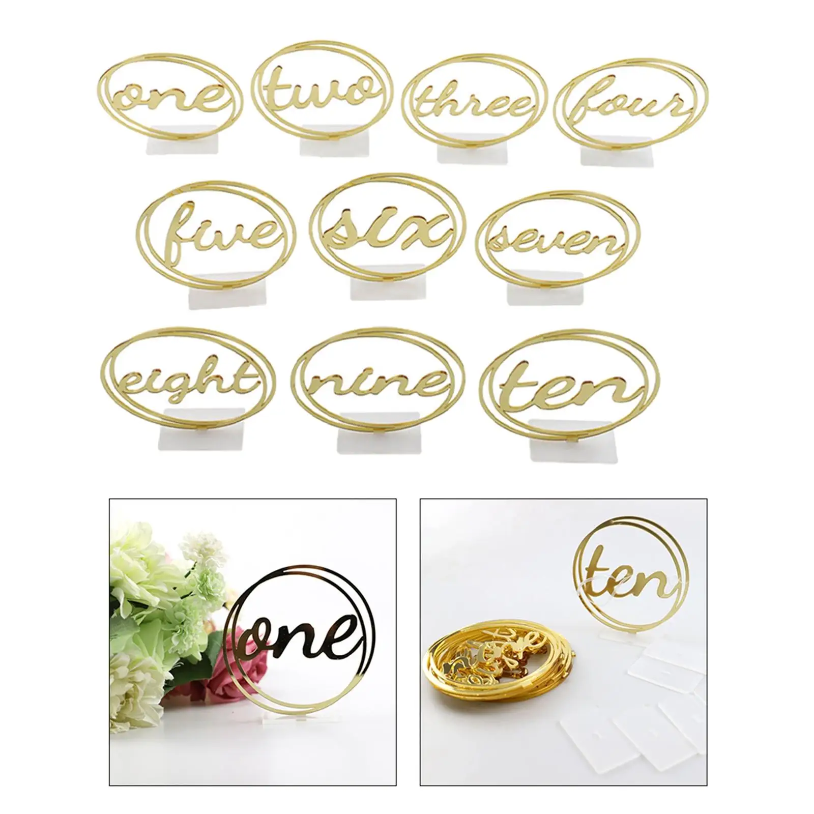 Acrylic Table Number Signs Round Shape Hollow Out with Stands Place Card for Wedding Business Event Dinner Catering Decoration