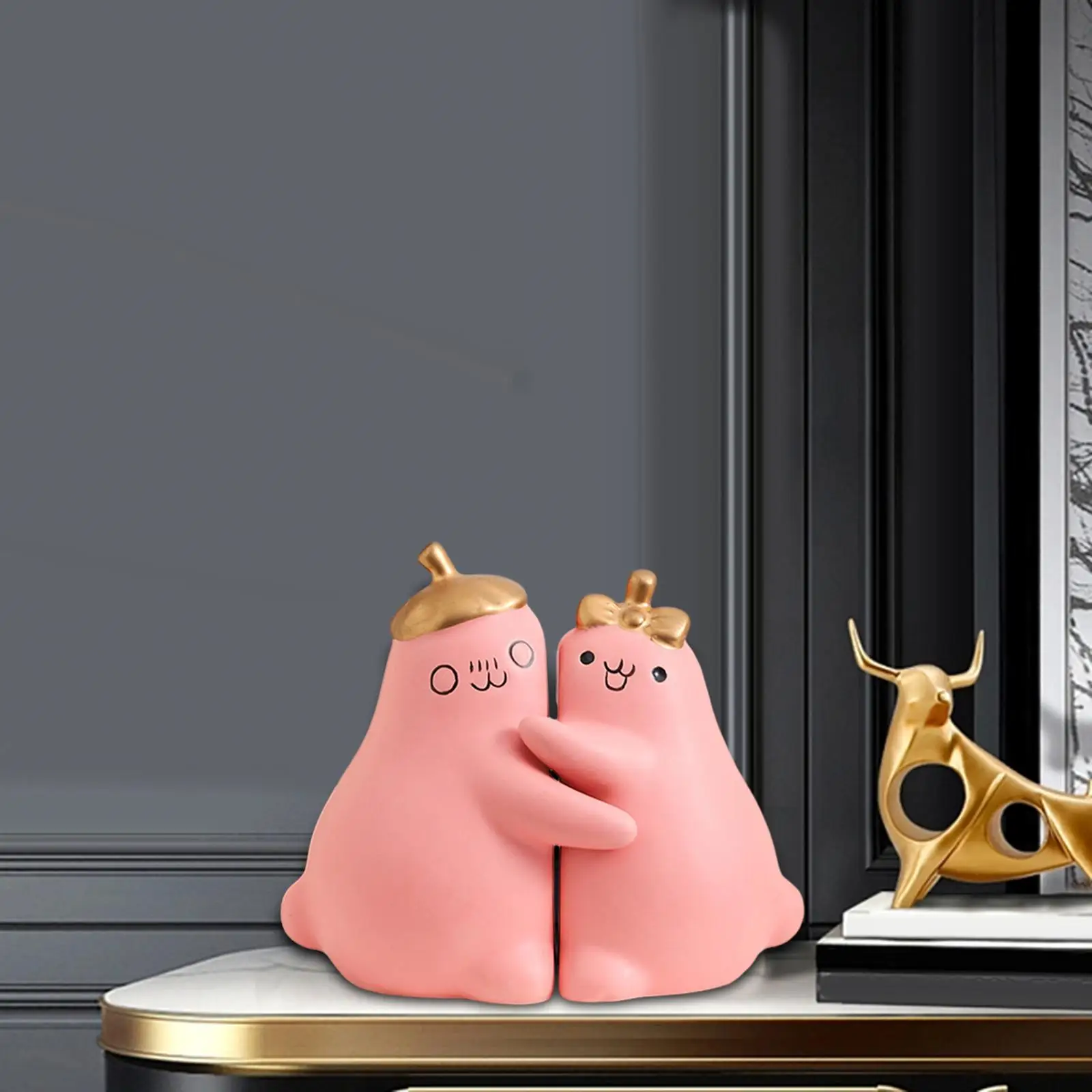 Hugging Pear Bookend Pear Statue Book Stand Anti Slip Base Decorative Bookends Book Ends Stoppers for Shelf Home Office Decor