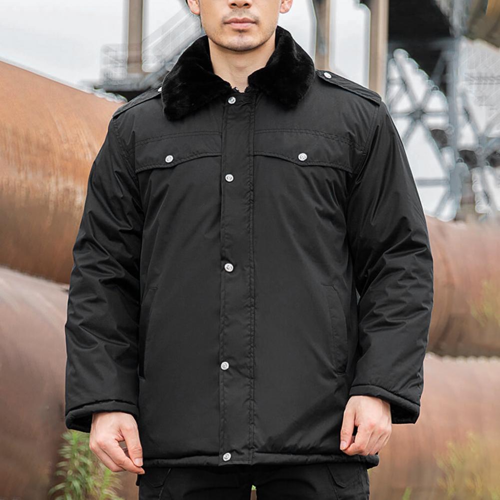 Description Picture 4 of itemMen Parkas Lapel Faux Fur Collar Pockets Single Breasted Men Coat Thickened Cotton Padded Thermal Overcoat For Autumn Winter