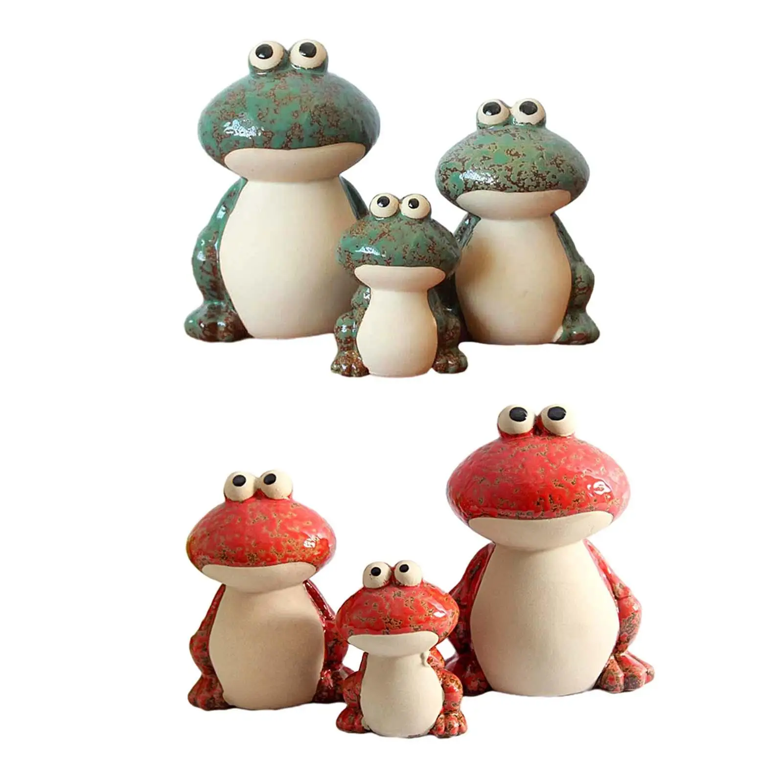 3x Ceramic Frog Statue Collection Frog Family Figurines Sculpture Ornament for Home Office Tearoom Cabinet Desktop Bedroom