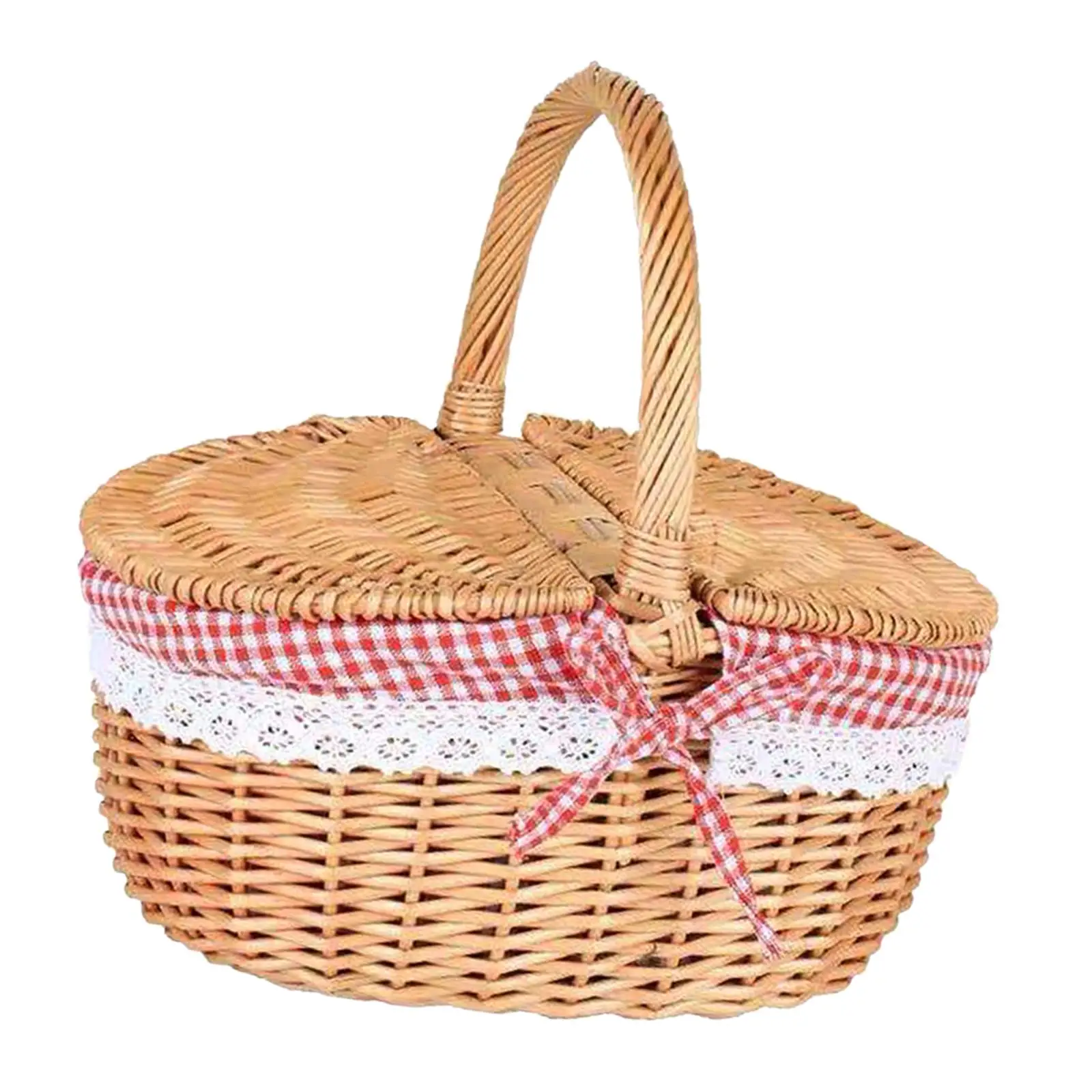 Handwoven Wicker Picnic Basket Rattan Storage Serving Basket Wicker Storage Hamper for Sandwiches Bread Vegetables Chips Fruits