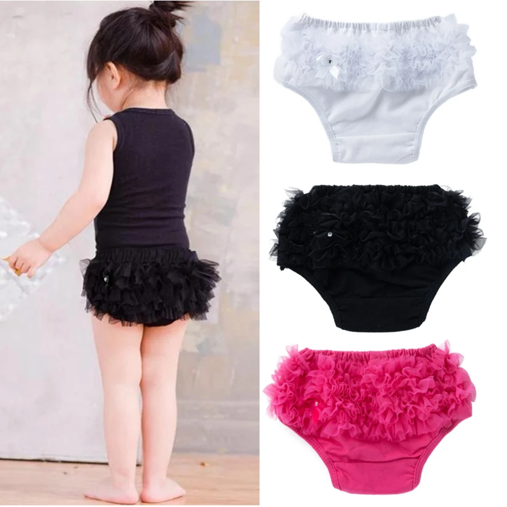 Newborn Baby Girl 3-24M Cotton Lace Ruffle Nappy Diaper Cover Bloomers Panties - Black/ White/ Rose red Optional