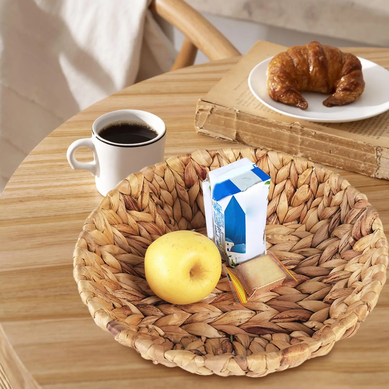 Snack Candy Storage Basket Woven Seagrass Tray Wicker Serving Tray for Fruit Dinner Bread Vegetable