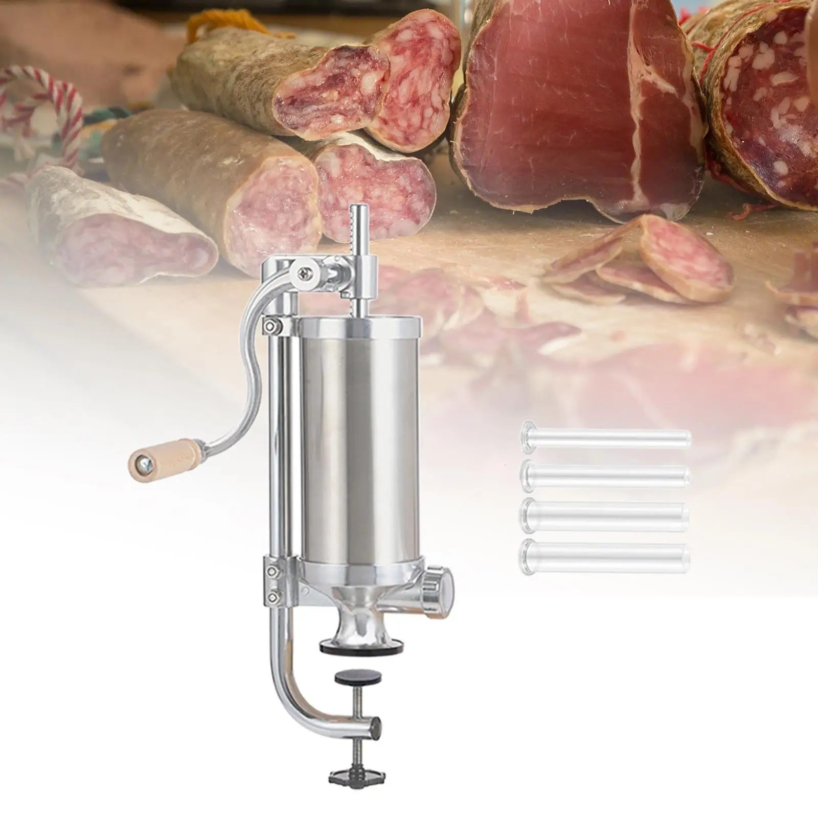 Sausage Maker 2.5lbs 4 Sausage Nozzle Attachments Effective Household Stainless Steel Sausage Filling Tools Meat Filler Stuffer