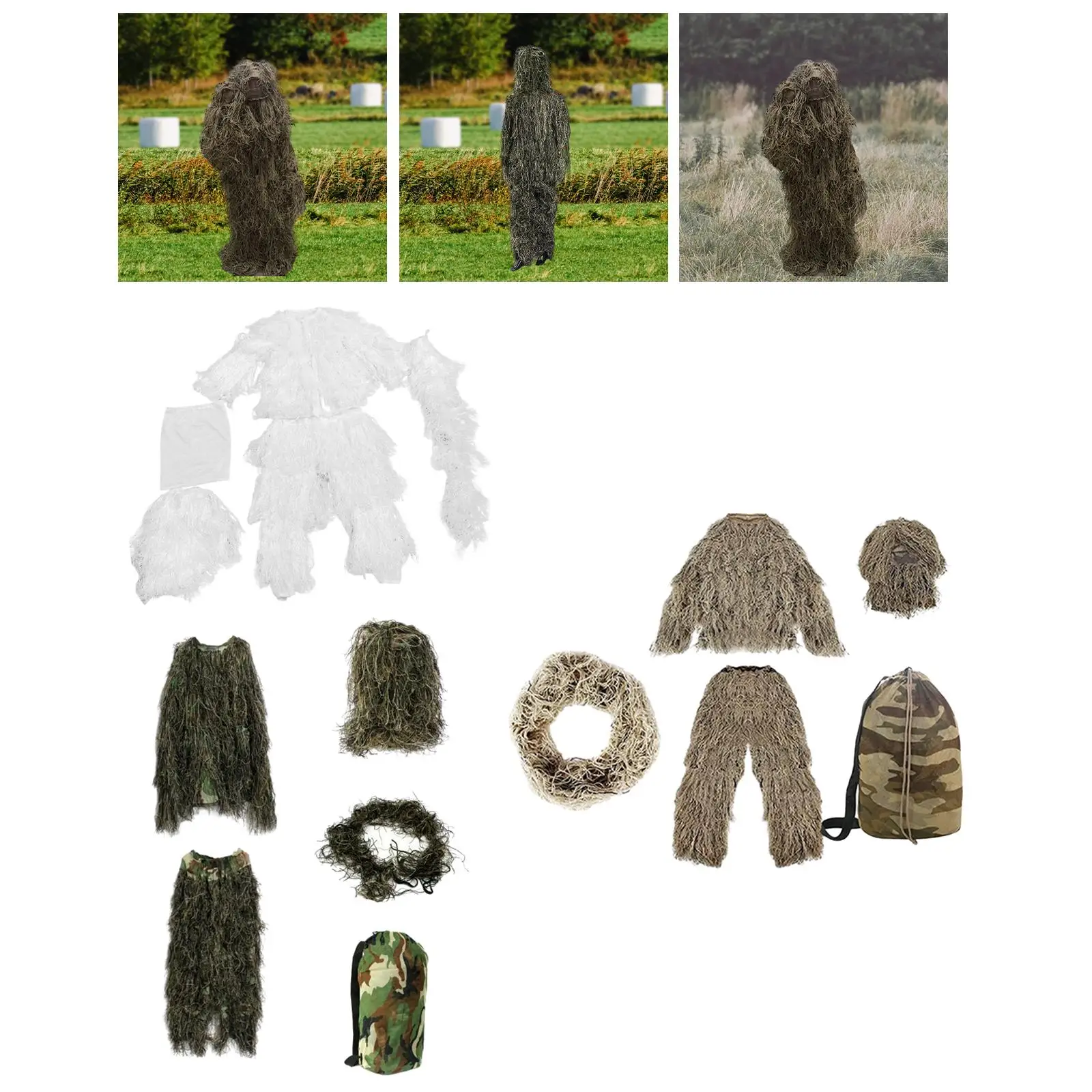 Kids Ghillie Suit Clothes Jacket Lightweight Clothing Uniform Set Costume for Game Halloween Birdwatching Party Accessories