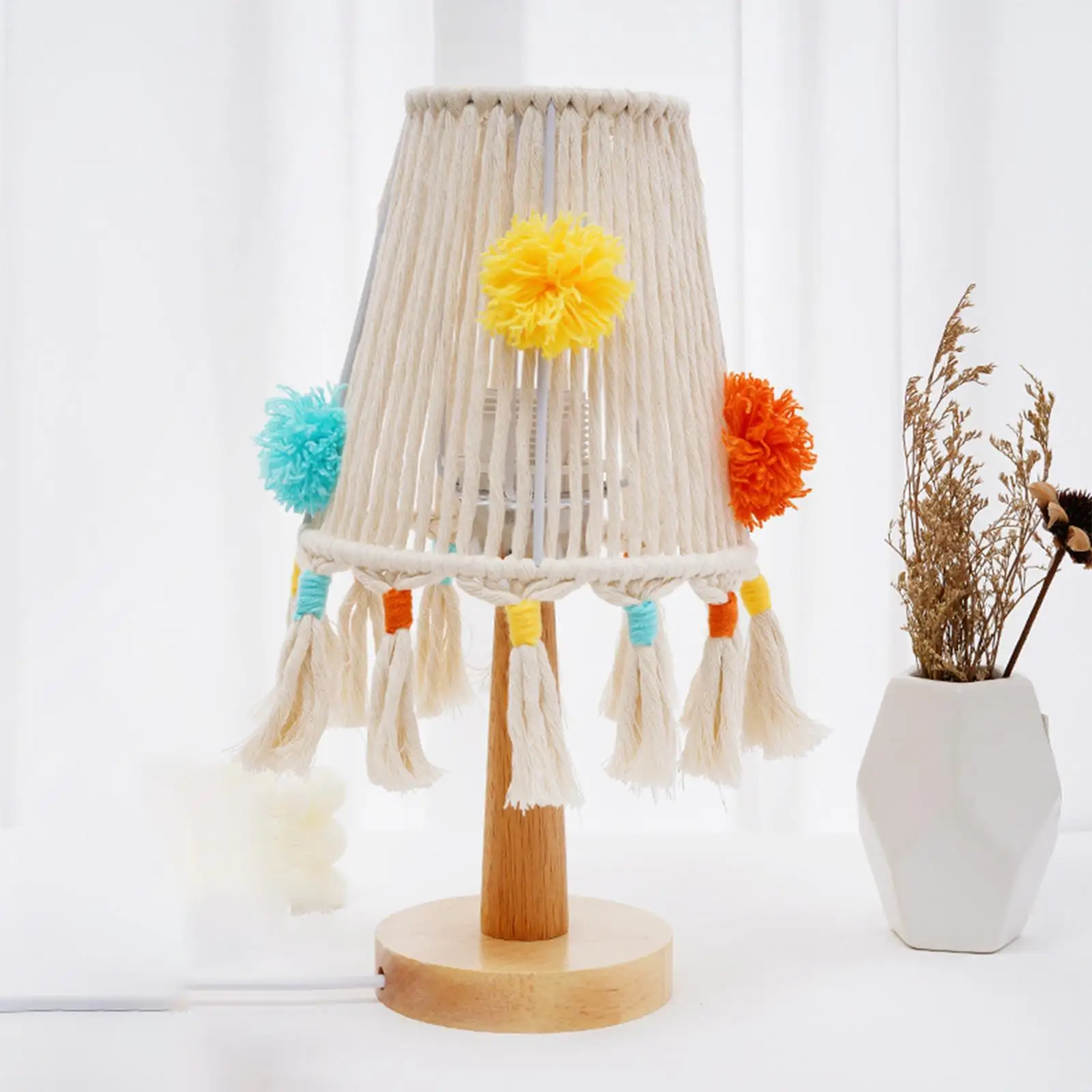 Boho Table Lamp Bedside Lamps Tassel USB Macrame Tapestry Handwoven Nightlight