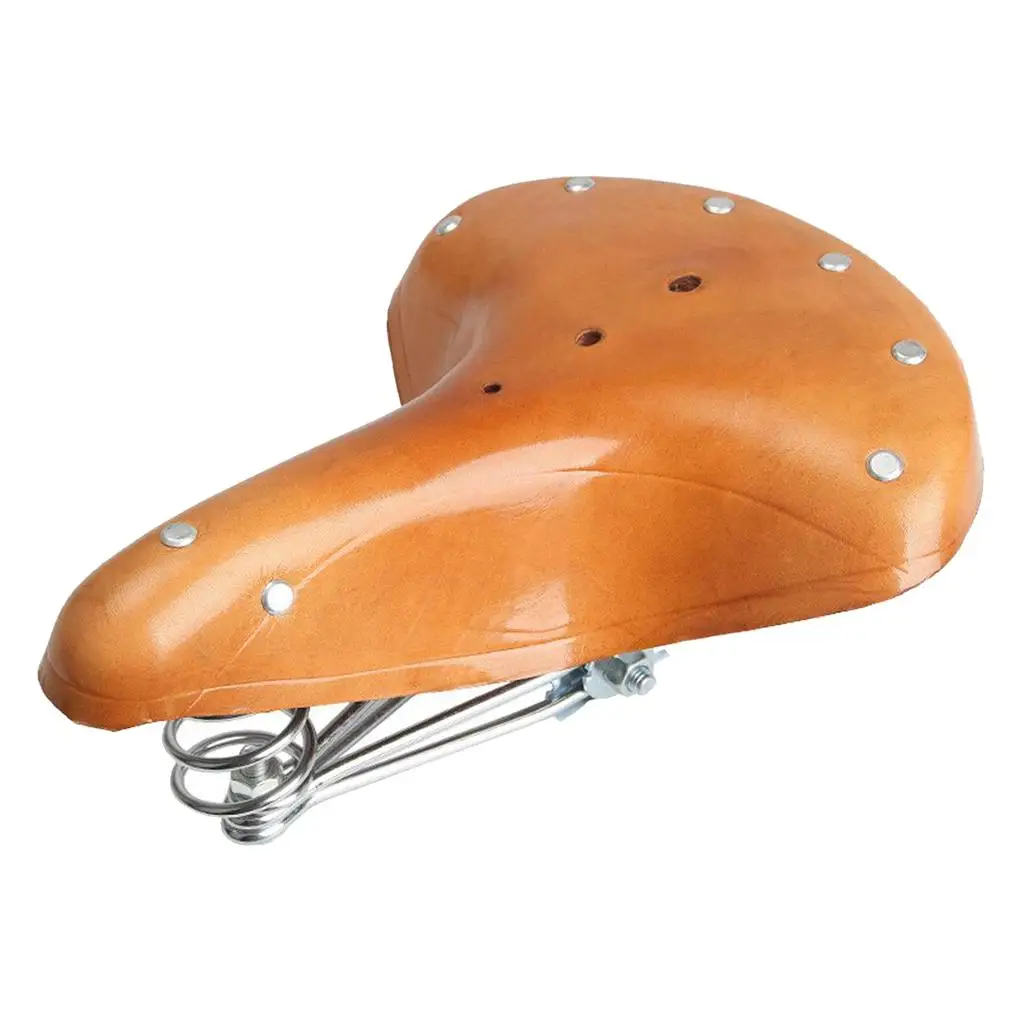 Extra Wide Comfy Bicycle Leather Saddle Bike Cowhide Seat With Spring Universal