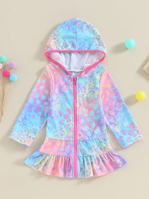 Weixinbuy Girls Swim Cover Up Kids Swimsuit Terry Zip