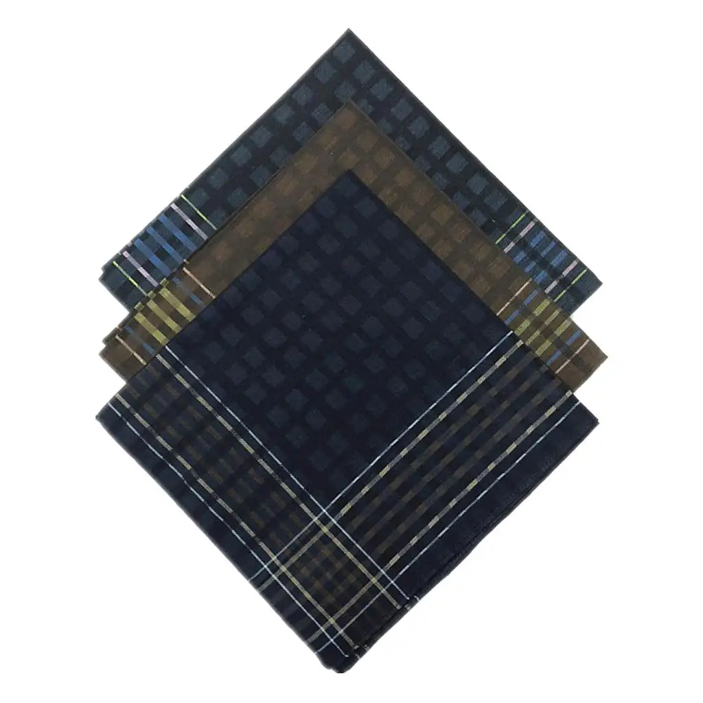 3x Mens Luxury Check Pattern Handkerchiefs   Cotton  Square 43x43cm